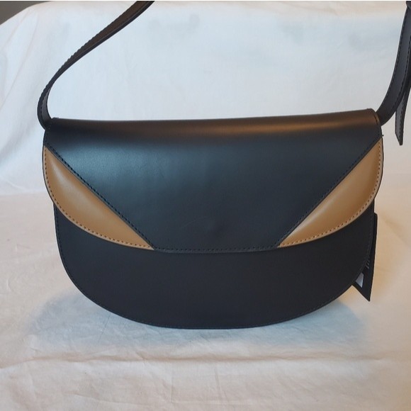 NWT Valentina Fiore Italian Black and Brown Leather Crossbody - Picture 10 of 16